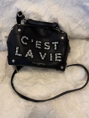 Karl Lagerfeld Black C'est La Vie Crystal-Embellished Crossbody